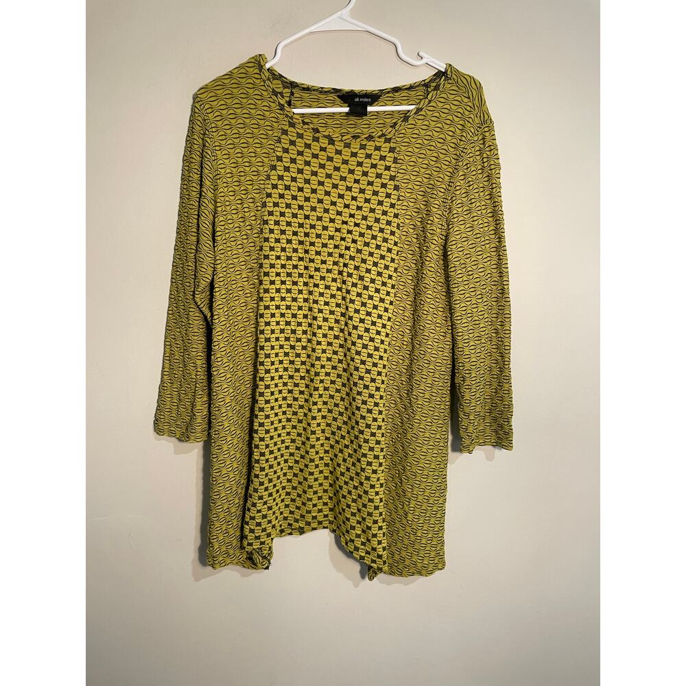 Ali Miles Lime Green Abstract Artsy Lagenlook‎ Tunic Top Size Medium